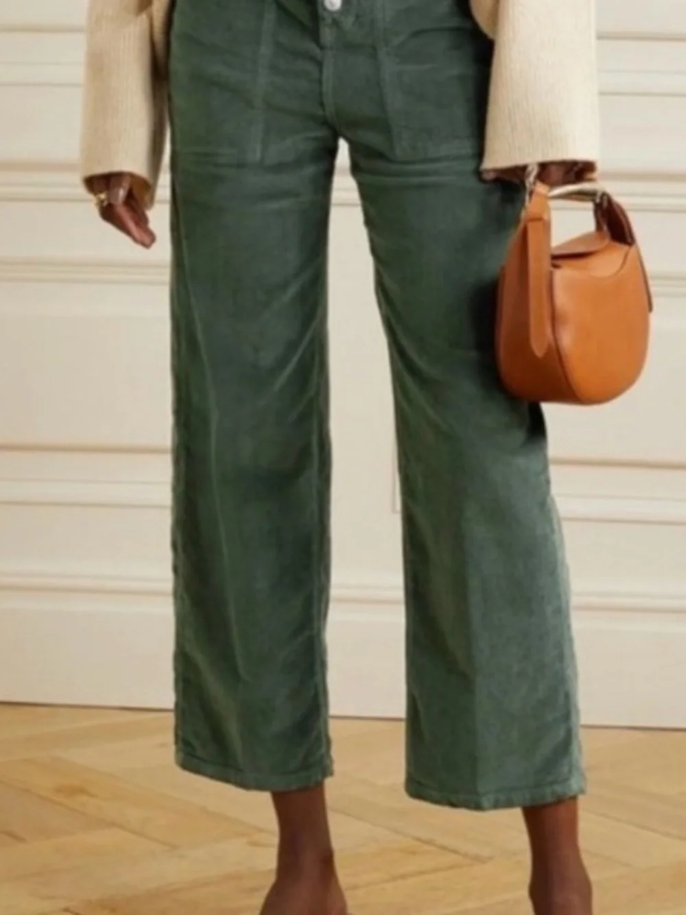Veronica Beard Crosbie Wide Leg Crop Pants 29 High Rise Corduroy Clover Green EU - Picture 1 of 9